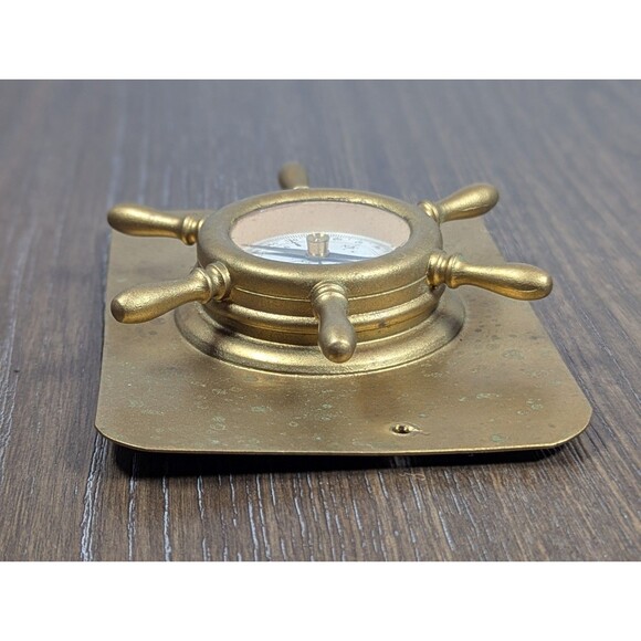 VTG Brass Ship Wheel Compass Floating Dial Maritime Collectible Sailing Boating - Picture 7 of 8